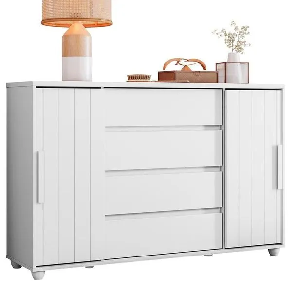 Cômoda Evidenza 2 Portas E 4 Gavetas Branco Fosco - Móveis Albatroz Branco Fosco