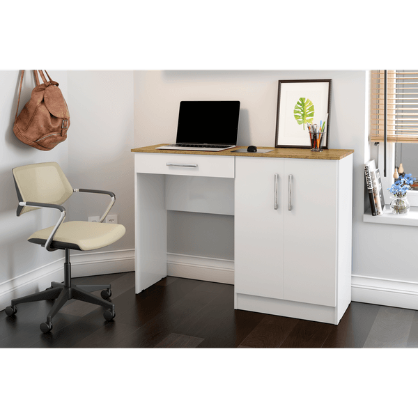Mesa para Computador em MDP, 1 Gaveta, 2 Prateleiras - Space Branco/ Nature