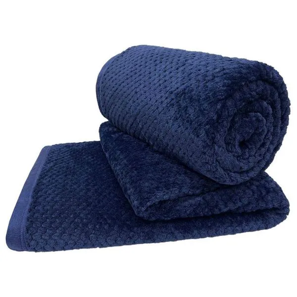 Cobertor Casa Scarpa Poppy Queen Manta Ultrasoft Alto Relevo Super Macia - Azul Marinho