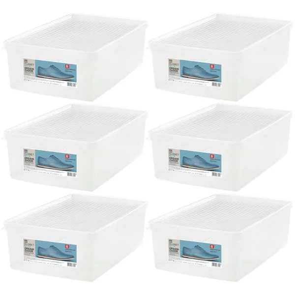 Kit 6 Caixas para Sapatos Tampas Ventiláveis Plástico Ordene Organizadores Empilháveis Calçados