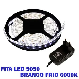 Fita Led 5050 Branco Frio Rolo 5M Com Fonte 12V 5A