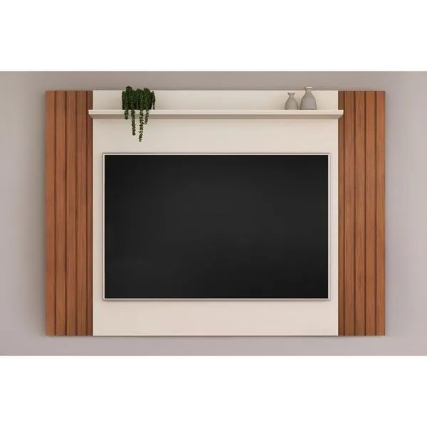Painel Quarto P- Tv Até 55 Pol Trend Ripado Extensível 108x150cm Freijó-off White - Dj Móveis