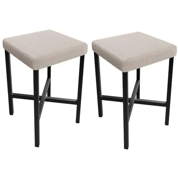 Kit 02 Banquetas Baixa Bar Cozinha Sala De Jantar Preto Stella L02 Bouclê Creme - Lyam Decor