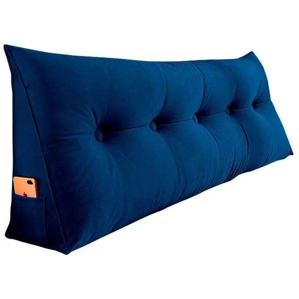 Almofada Para Cabeceira Encosto Apoio Lombar Spot 160cm Com Porta Celular Suede - Abmaza Azul