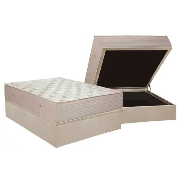 Kit Cama Box Baú Casal Orthotel SLX Molas Ensacadas Suede Bege Ortobom