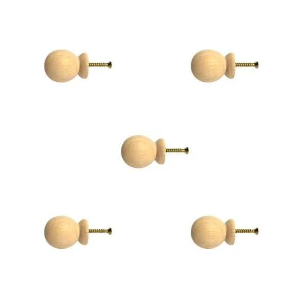 Kit 5 Puxadores de Madeira Redondos P/ Móveis Gavetas Armários Modelo Bola