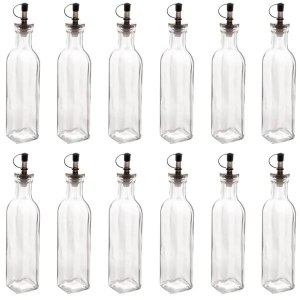 Kit 12 Garrafas de Vidro 270ml Azeite Vinagre com Bico Dosador e Tampa Lyor