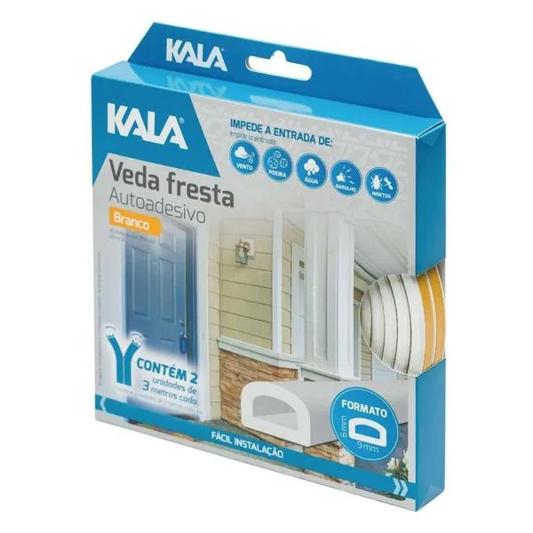 Veda Fresta Porta e Janela Adesivo Kala D Branco 9x6mm 6m