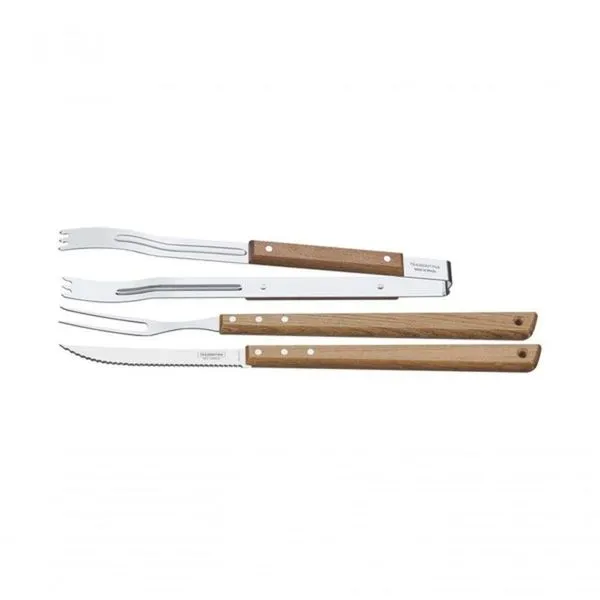 Jogo De Utensílios Tramontina Churrasco 3 Peças Em Aço Inox E Madeira