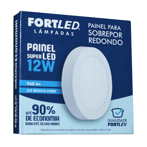 Painel Led Sobrepor 12W Redondo - Fortled