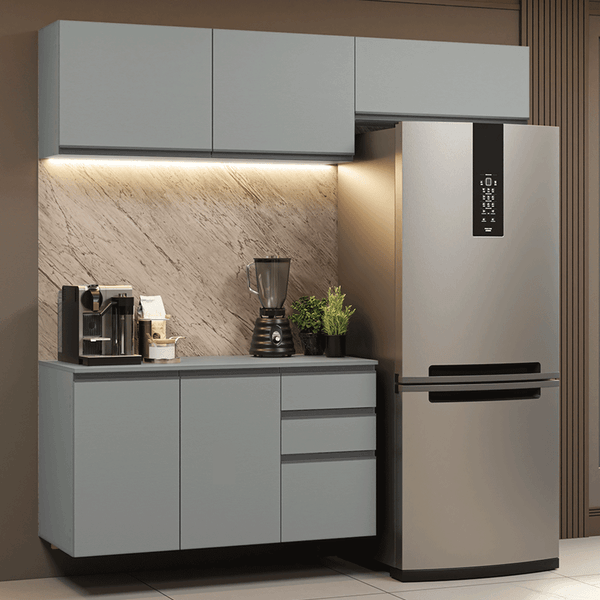 Armário de Cozinha Compacta Suspenso 200cm Cinza Nice Madesa XA05 Cor:Cinza