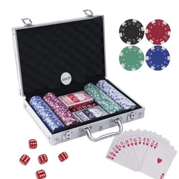 Maleta De Poker Profissional Com 200 Fichas Alumínio Luxo Completo Com Baralhos E Dados