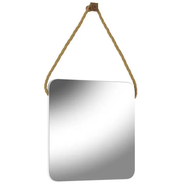 Espelho Para Banheiro 60 cm Quadrado Com Corda Nice B06 Nogal Noce Amêndoa - Lyam Decor