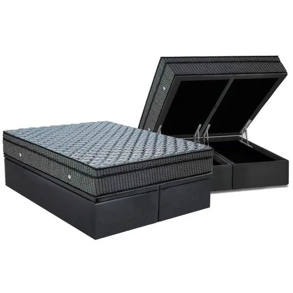 Kit Cama Box Baú King Orthotel Luxo Molas Ensacadas Suede Cinza Ortobom
