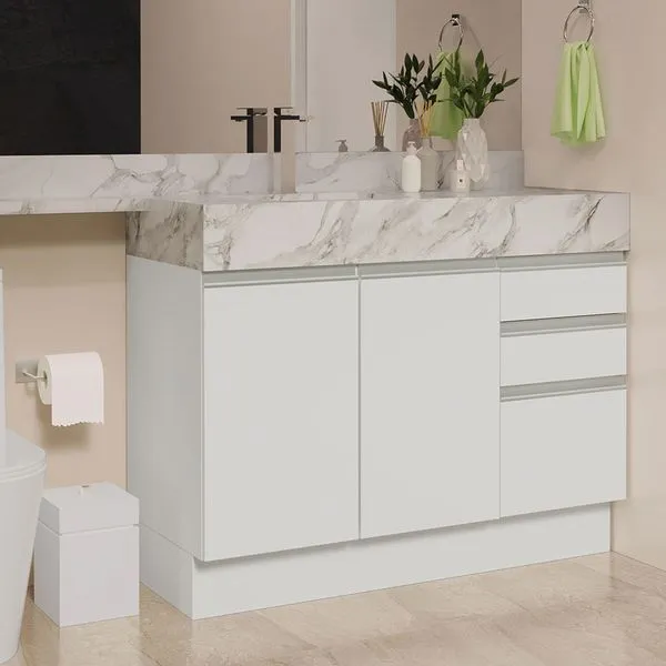 Armário Gabinete para Banheiro 120cm 2 Portas 3 Gavetas Branco Madesa Cor:Branco
