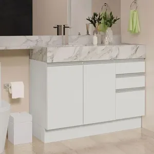 Armário Gabinete para Banheiro 120cm 2 Portas 3 Gavetas Branco Madesa Cor:Branco
