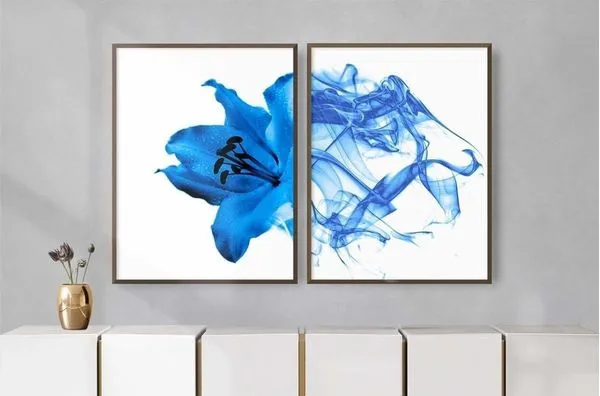 Quadro Decorativo Floral Abstrato Azul Illuminato Kit com 2 Unidades