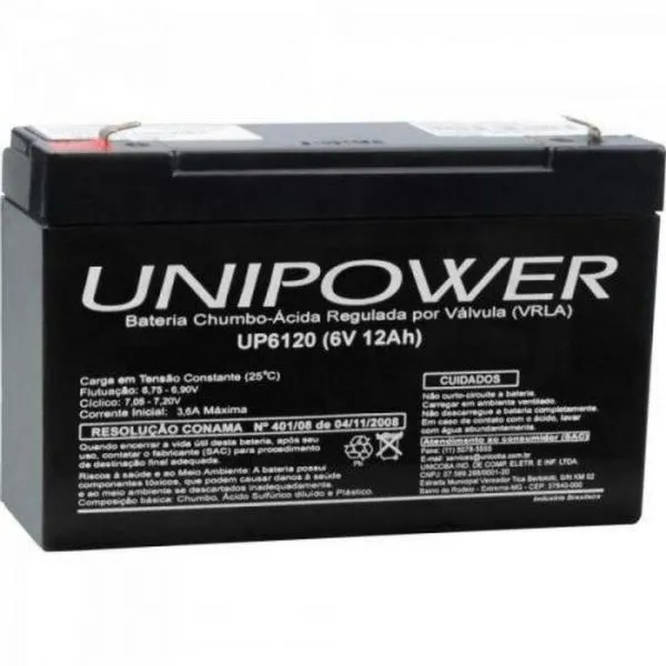 Bateria Estacionária Selada 6V/12A Vrla Up6120 Unipower