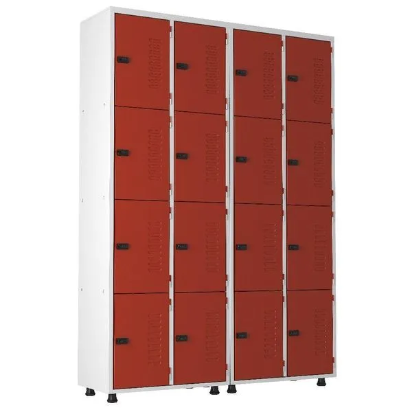 Armário Roupeiro Aço 16 Portas Trinco Vermelho