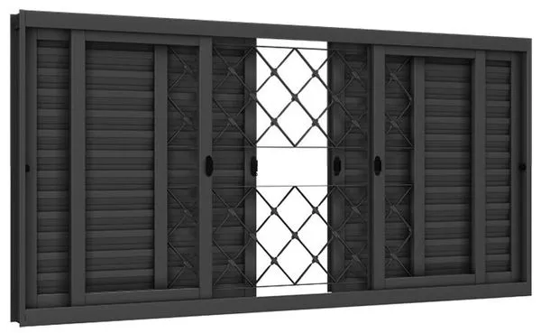 Janela de Ferro Veneziana Machado 40290 150x100x13cm Grade xadrez