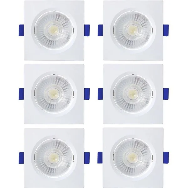 Kit 6 Spot De Led Embutir Slim Mr16 Quadrado 6w Bivolt 3000k Quente