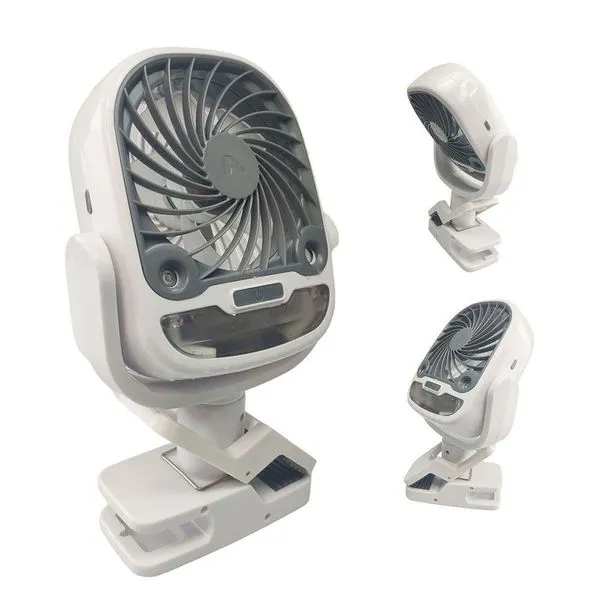 Ventilador De Mesa Umidificador Usb Bateria Recarregavel 3 Velocidades Garra Gancho 360 Graus Giratorio Potente Calor Verao Dia Quente Portatil