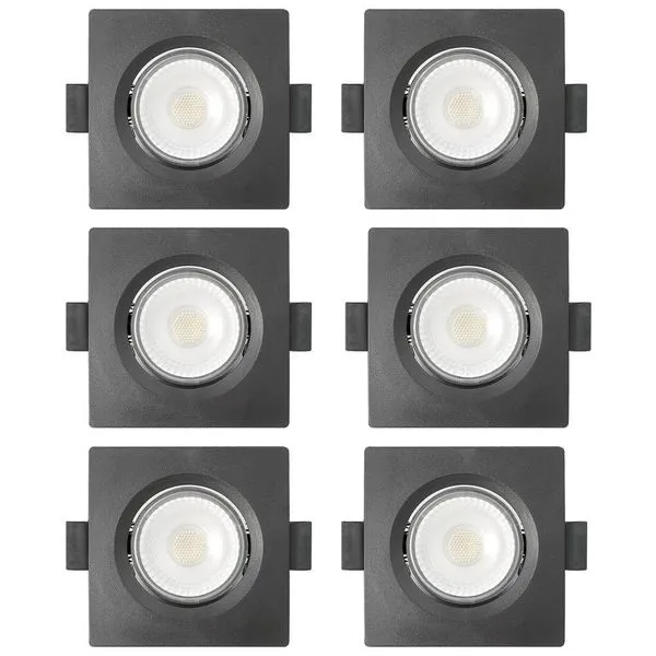 Kit 6 Spot De Led Embutir Slim Mr16 Quadrado 6w Preto Bivolt 3000k Quente