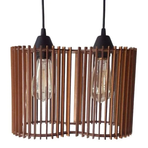 Luminária Pendente América Modelo Ripado Mdf Cru