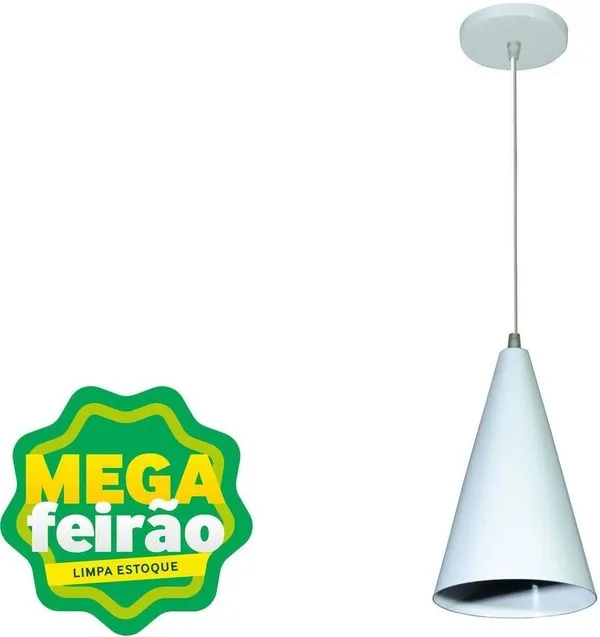 Pendente 1 Lâmpada Cone Teto 60W Alumínio Luz Vita 10100301 Branco Bivolt