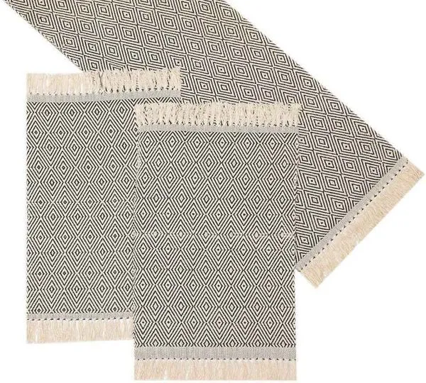 Trilho de Mesa Retangular Diamante Artesanal Teares Preto 47x140cm