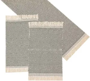Trilho de Mesa Retangular Diamante Artesanal Teares Preto 47x140cm