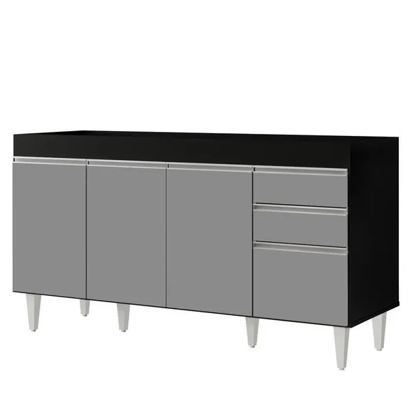 Balcão Gabinete Para Pia Sem Tampo 150cm Marrocos Preto/cinza - Lumil