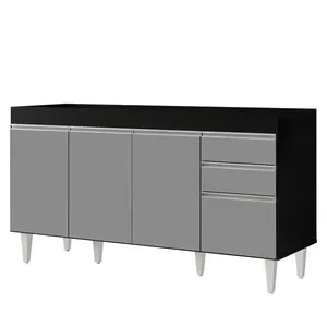 Balcão Gabinete Para Pia Sem Tampo 150cm Marrocos Preto/cinza - Lumil