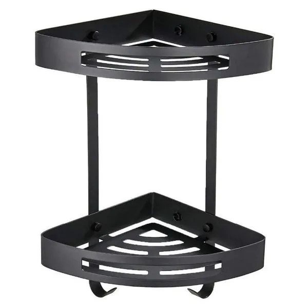Suporte Canto 2 Prateleiras Banheiro Parede Organizador Aluminio Preto
