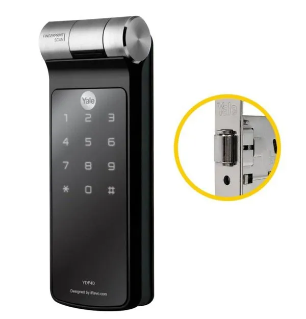 Fechadura Biometrica Yale Embutir YDF 40 Rolete Preto e Cromado