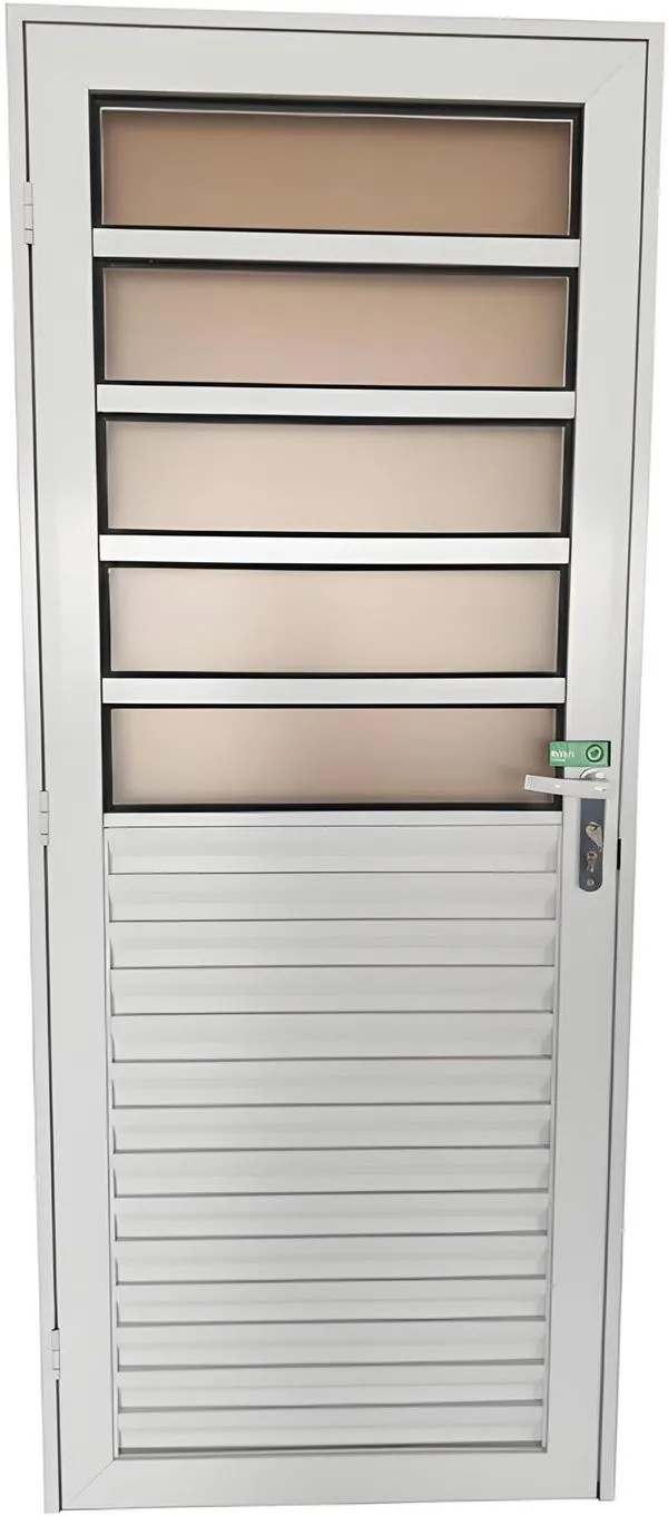 Porta de Aço Mista Machado 135814 85x215x6cm Direita Branco VidroBoreal