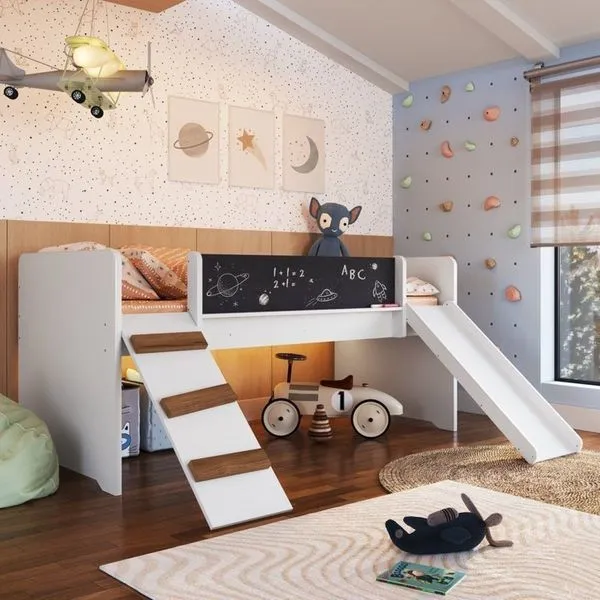 Cama Playground com Escorregador e Rampa com Colchão Branco