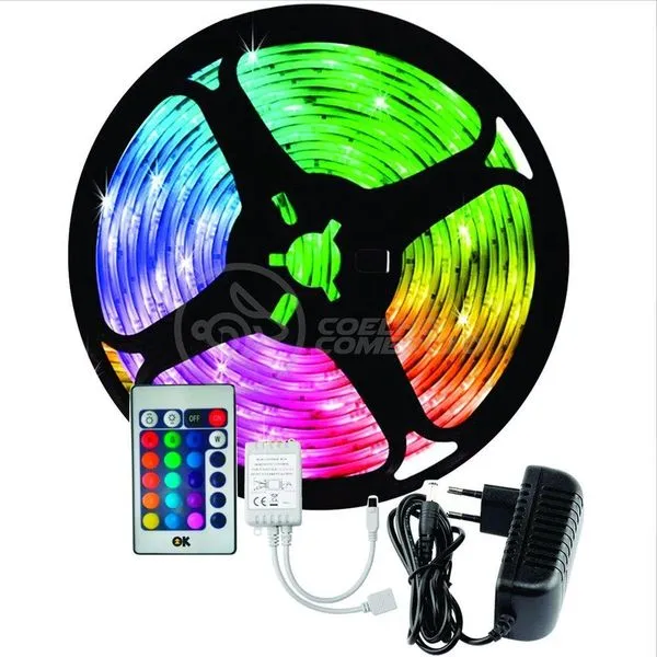 Fita Led 5M Rgb 16 Cores 5050 300 Leds + Fonte + Controle.