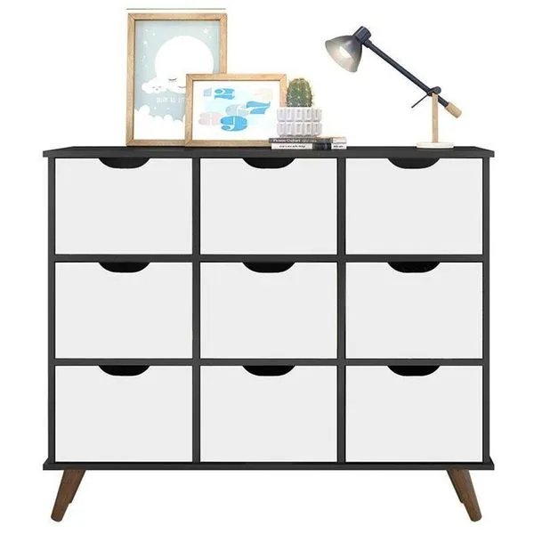 Nicho Organizador Retrô 9 Gavetas Preto Branco - Qmovi
