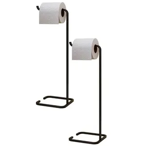 Kit 02 Suportes Papeleira De Chão Para Banheiro Lavabo Set Aço Multiuso D01 Preto Fosco - Lyam Decor