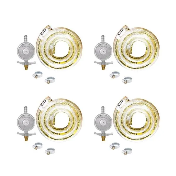 4 Kit Gás Bp 1kg Completo (válvula, Mangueira 1,25m E 2 Abraçadeiras) - Imar