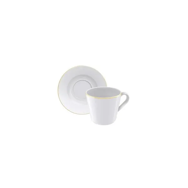 Conjunto Xícara e Pires Chá Filetado Tramontina Elisa em Porcelana com Borda Dourada 185 ml 2 Peças