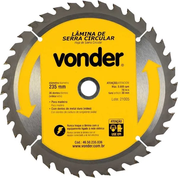 Lâmina de serra circular 235mmx30mm 36 dentes de metal duro/vídea -VONDER