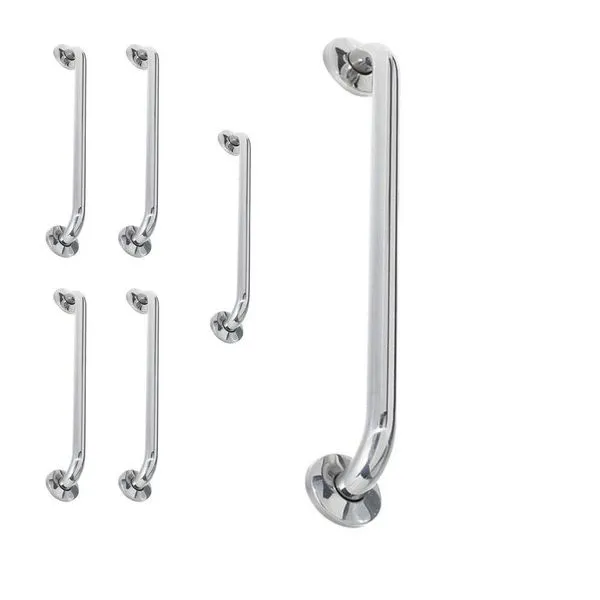 Alça De Apoio 40Cm Inox Barra Kit 5 Unidades Cadeirante Idoso Banheiro Deficiente Acessibilidade