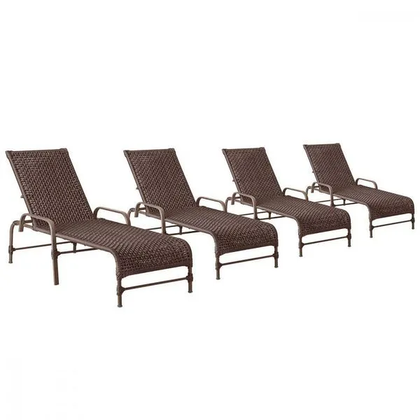 4 Espreguiçadeiras Reclinavel Catar Marrom Corda Nautica Marrom