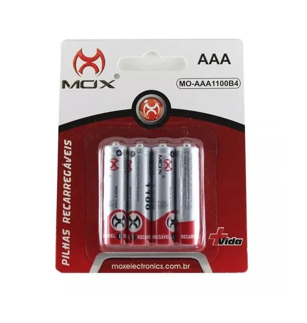 Pilhas Recarregáveis AAA de 1000mAh 4 Unid Mox Mo-aaa1000b4