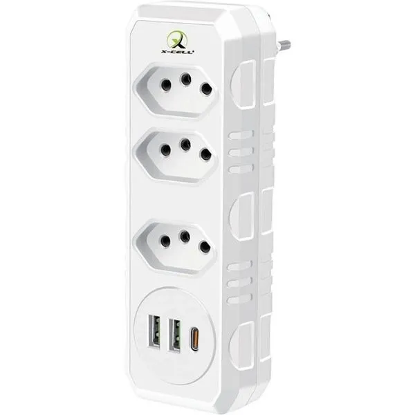 Adaptador de Tomada XC-FL-09 3 Saídas 2P+T 10A 2500W USB-C Bivolt 2 Flex