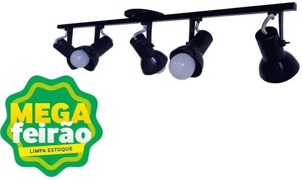 Luminária Trilho de Spot 4 Lâmpadas 60W Polipropileno Luz Vita Preto Bivolt