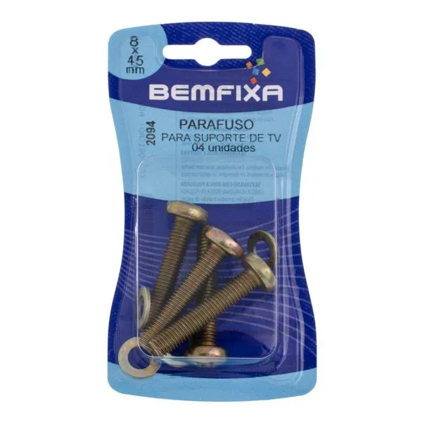 Parafuso Para Suporte de Smart TV Bemfixa M8 45mm Cartela com 4 Uniddaes