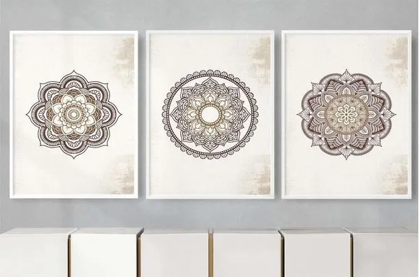 Quadro Decorativo Illuminato Floral Mandalas Kit com 3 Peças